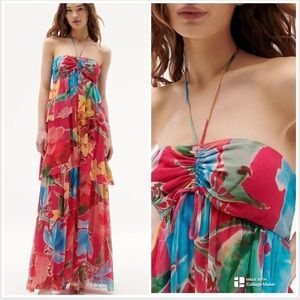 CURRENT SEASON Figue Lula silk maxi dress floral reverie raspberry pink NWT